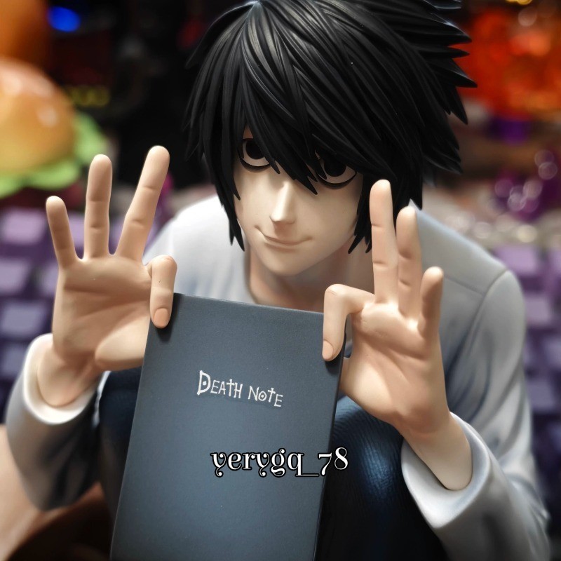 Death Note L Figure Squatting L PVC Collectible Model Statue Toy Gift w/ 2 Head