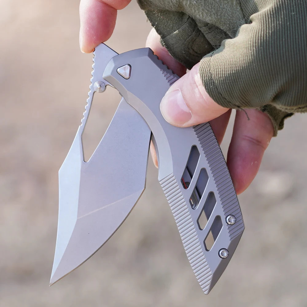 Artisan Dark Wing Folding Knife 3.63″ S35VN Steel Blade Gray Titanium Handle