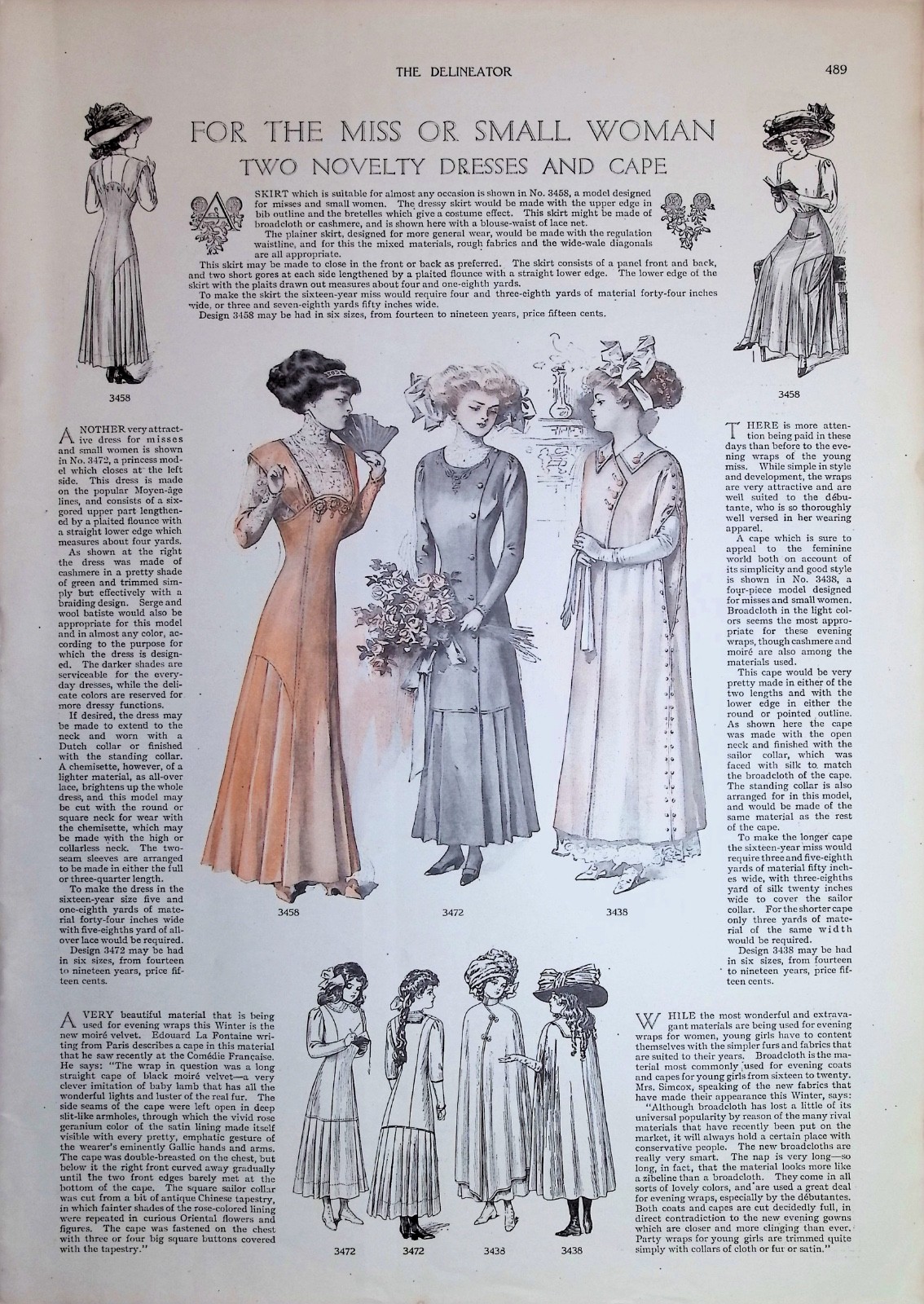 Original 1909 Women Gown Ad: Novelty Dresses Cape Miss Small Woman Fashion Print