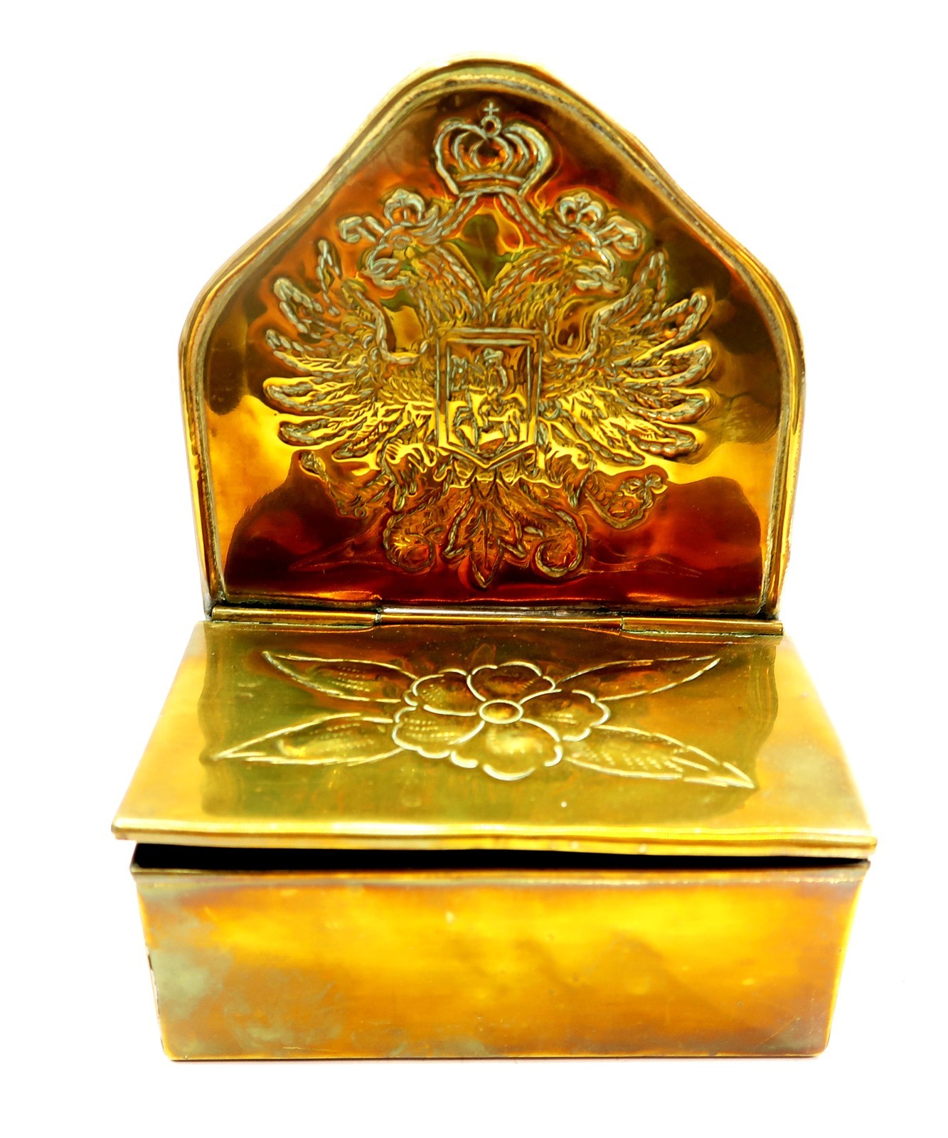 Vintage Russian Imperial Era Brass MatchBox Holder with Double Headed Eagle