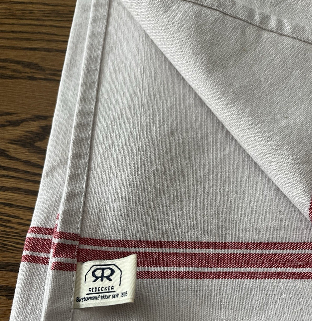 2 Redecker Kitchen Tea Hand Towels Heavy Cotton White Red Stripes 28.5 x 22.5