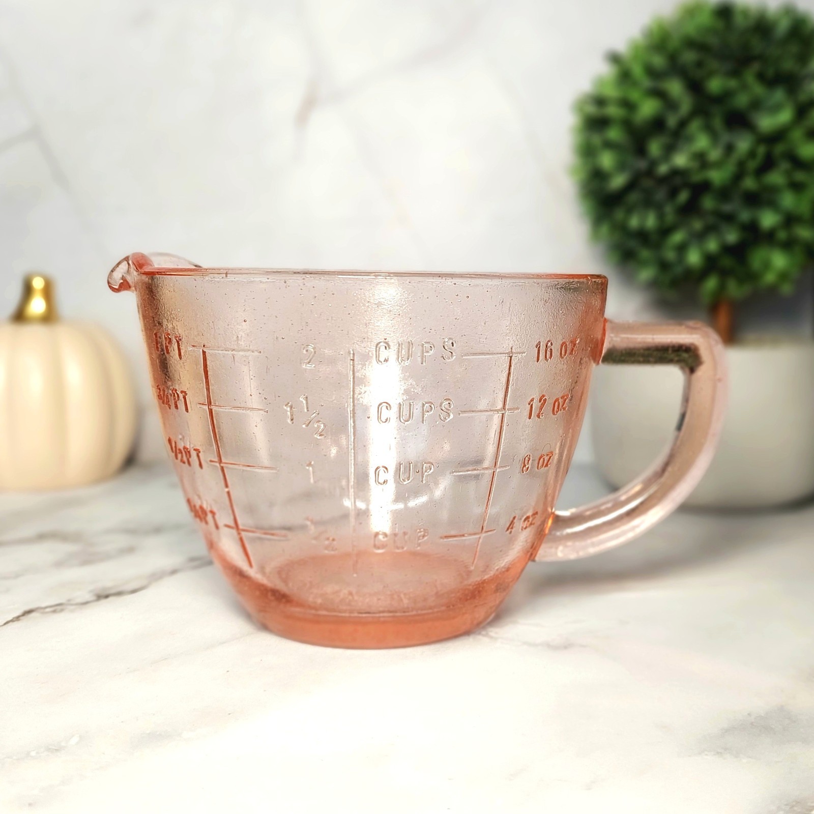 Pink Depression Style Glass Measuring Cup & Mixing Bowl, Vintage Style Kitchen