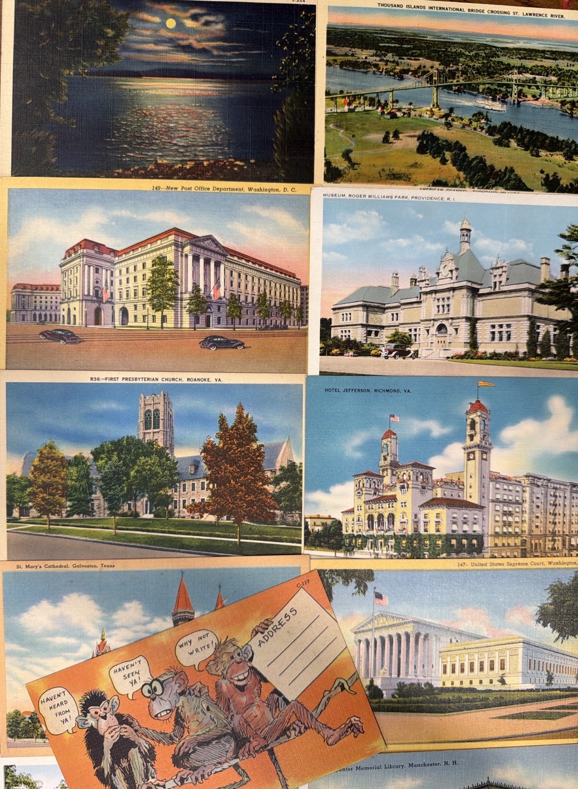 20 Vintage Linen Postcards 1930s–1950s Mixed U.S. Views Bulk Lot