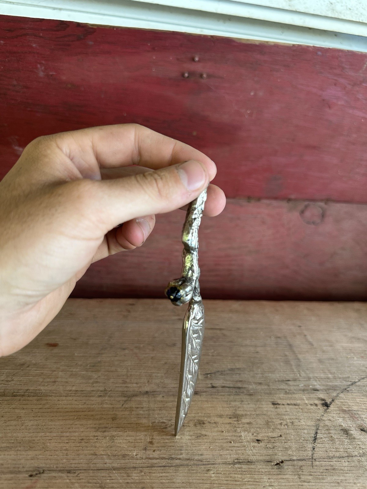 Vintage Metal Letter Opener Ornate Handle, Bird & Leaf Design Decorative Blade