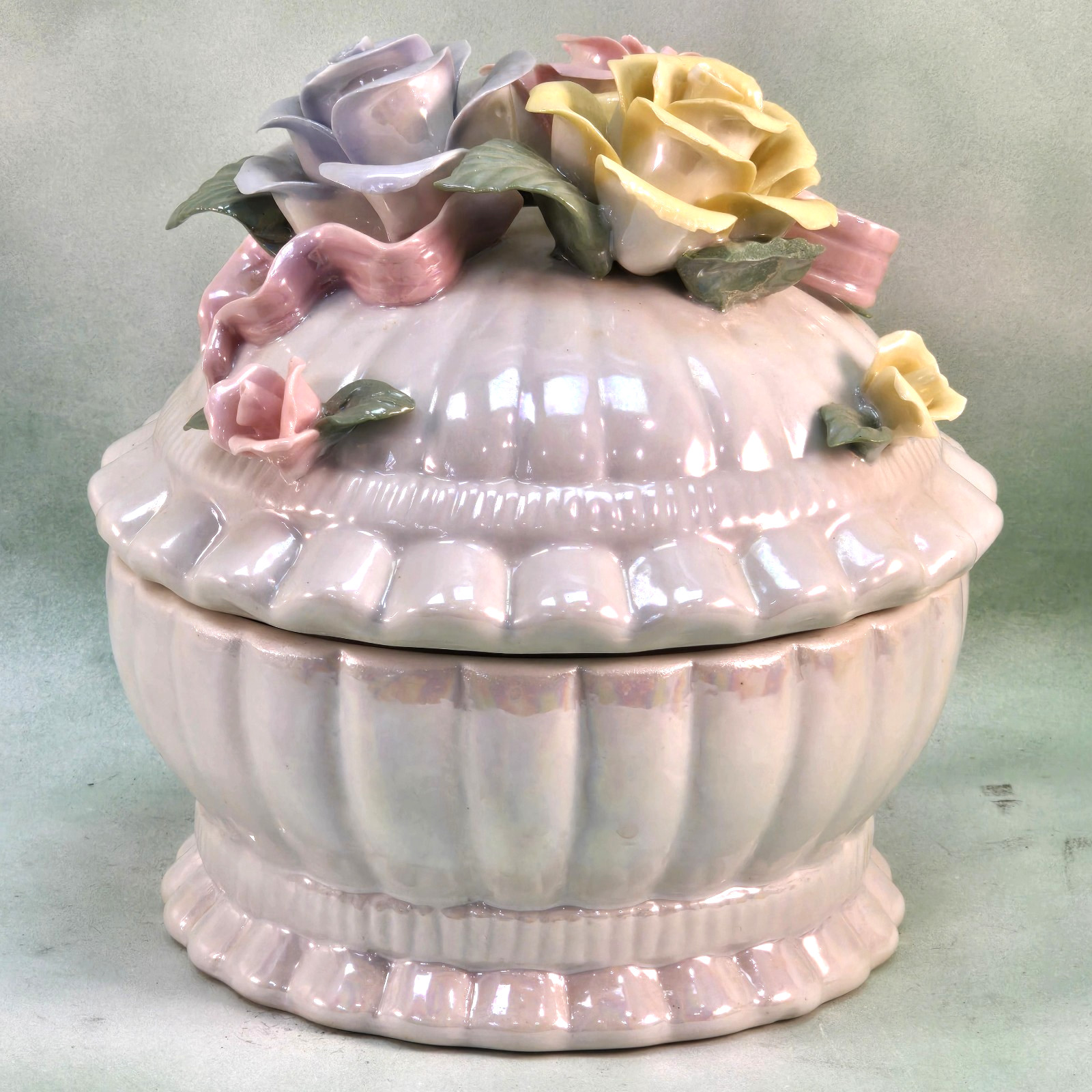 Vintage Floral Pink Trinket Box with Roses Fairycore Princess 5.5″ Tall 6″ Wide