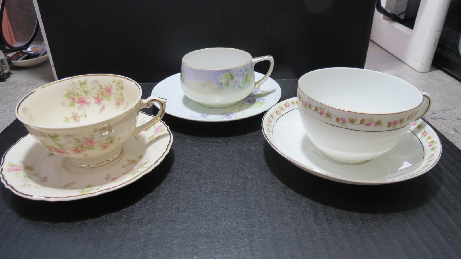 VINTAGE BONE CHINA 3 SETS Teacups AND Saucers BONE CHINA ASSORTED DESIGNS