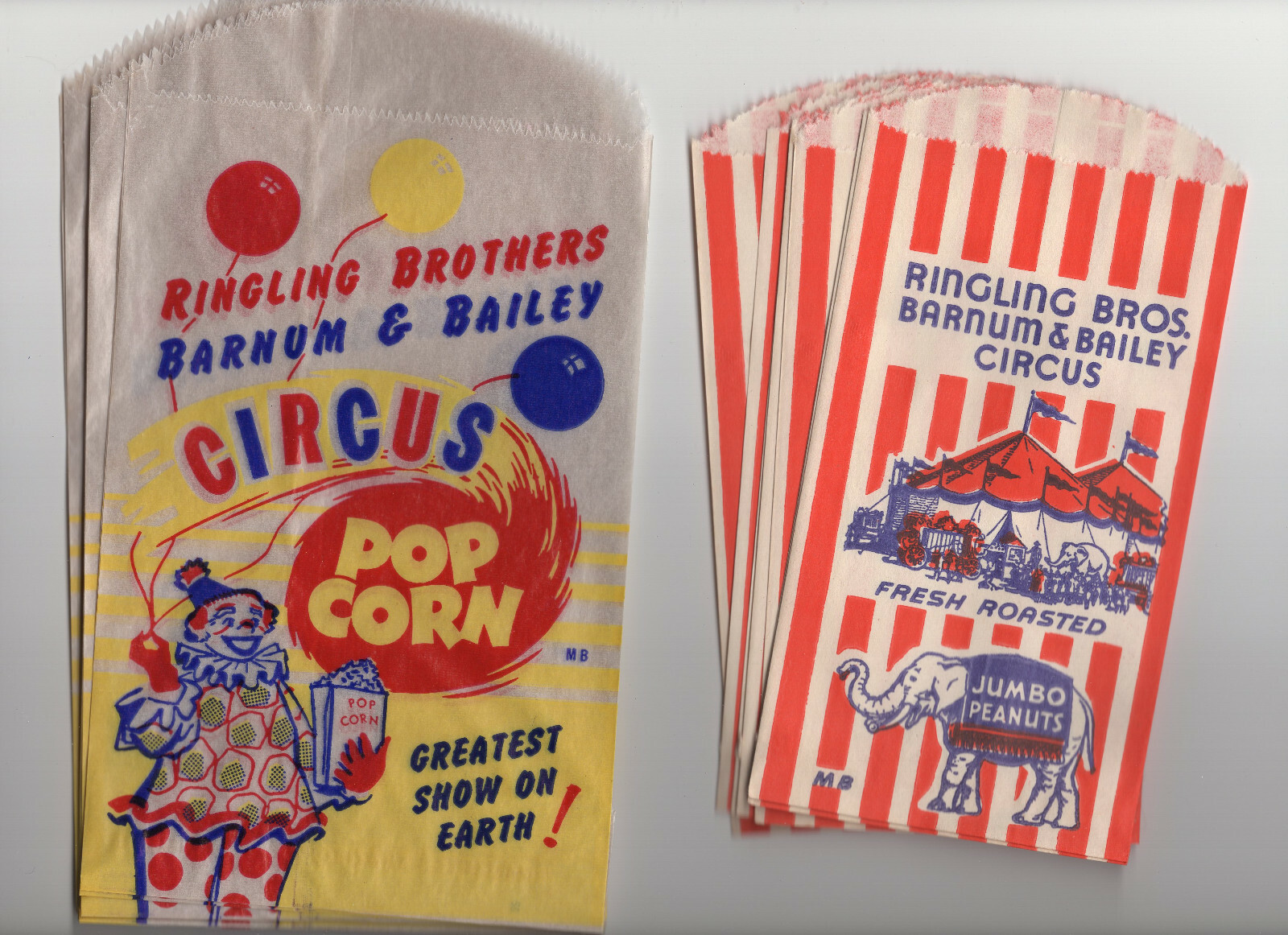 12 Vintage 1950s Peanut & Popcorn Bags Ringling Brothers Barnum & Bailey