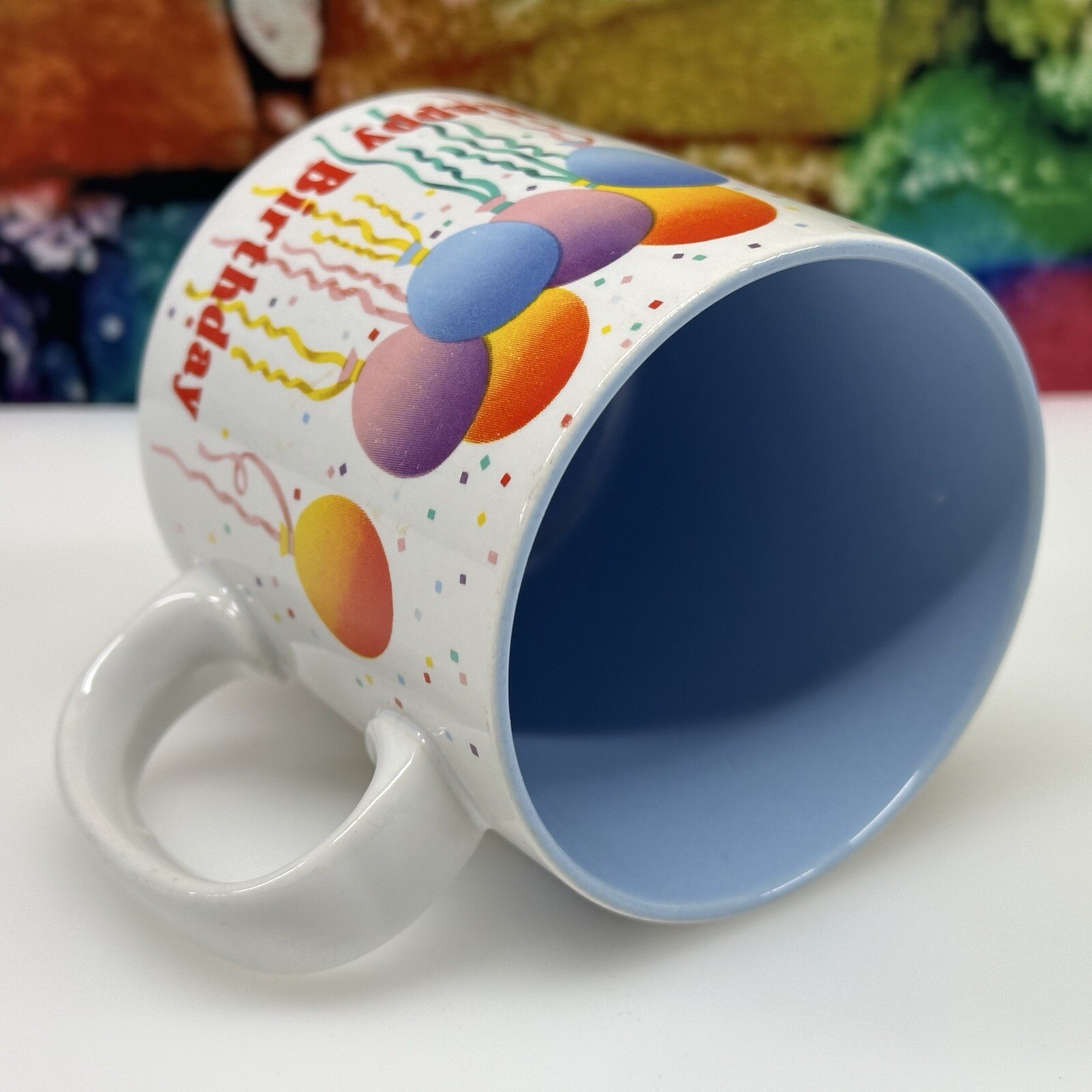 Happy Birthday RUSS Coffee Mug Cup Balloons Confetti Party Present Gift Clean!