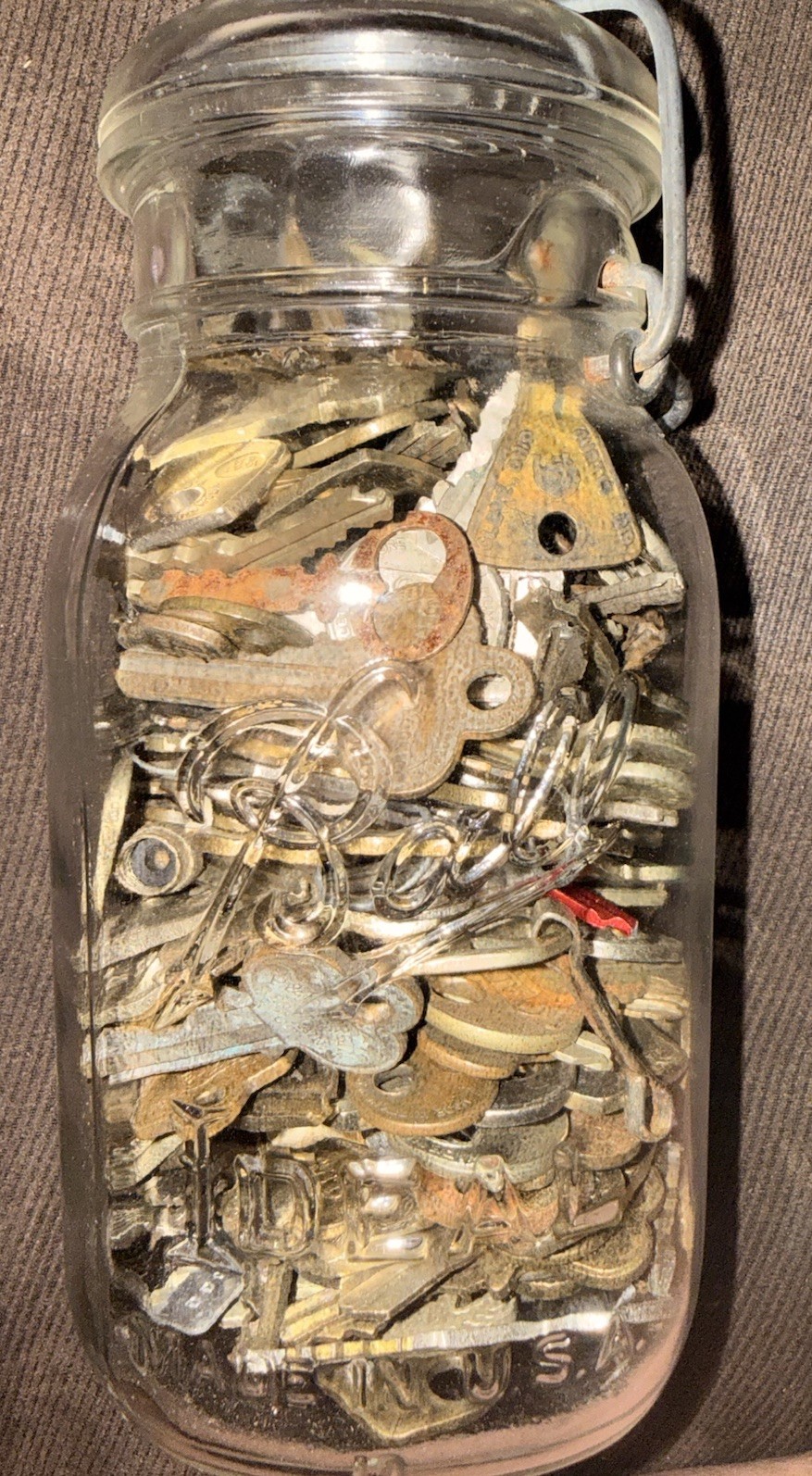 Large Ball Jar Filled With Various Keys Craft Projects