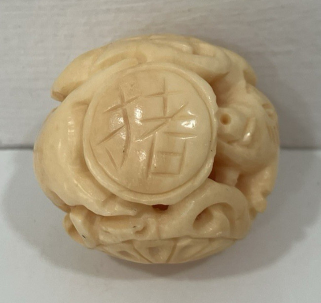 OJIME bead netsuke CHINESE ZODIAC YEAR OF THE PIG 1.25″ round carved resin