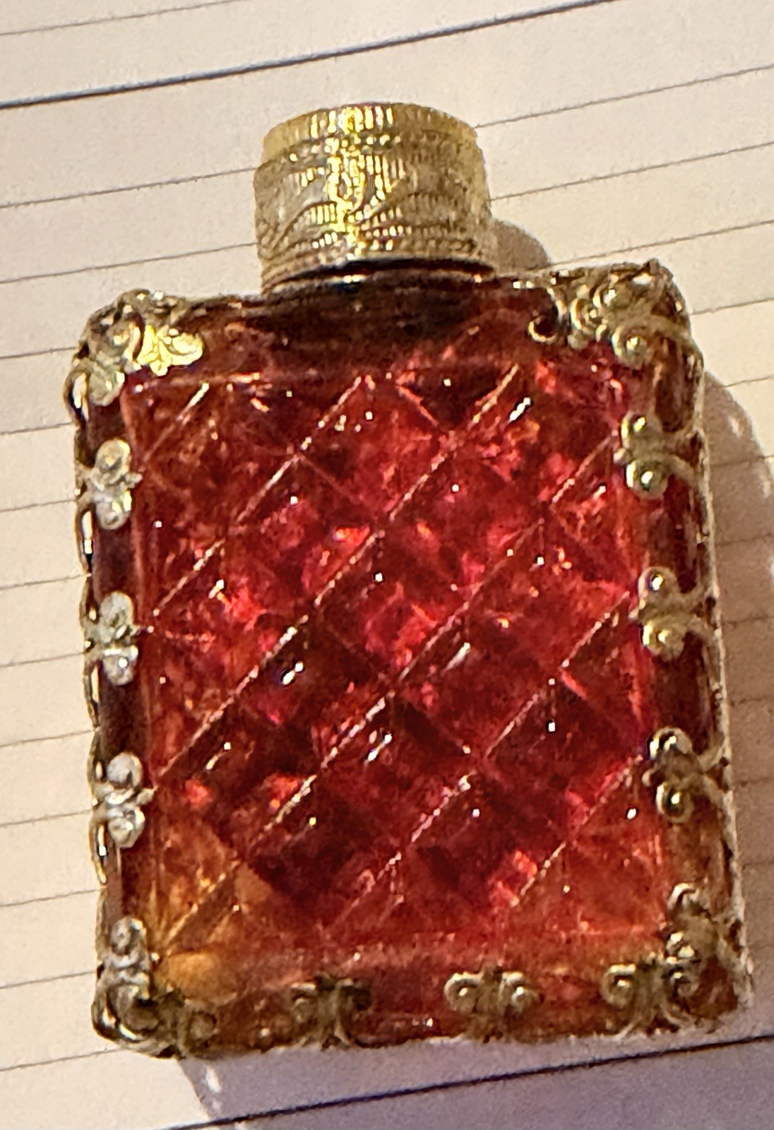 Vtg 50s~60s~Czech Ruby Red Jewelled Perfume Bottle 2 1/4” Tall W/ Dipper HTF