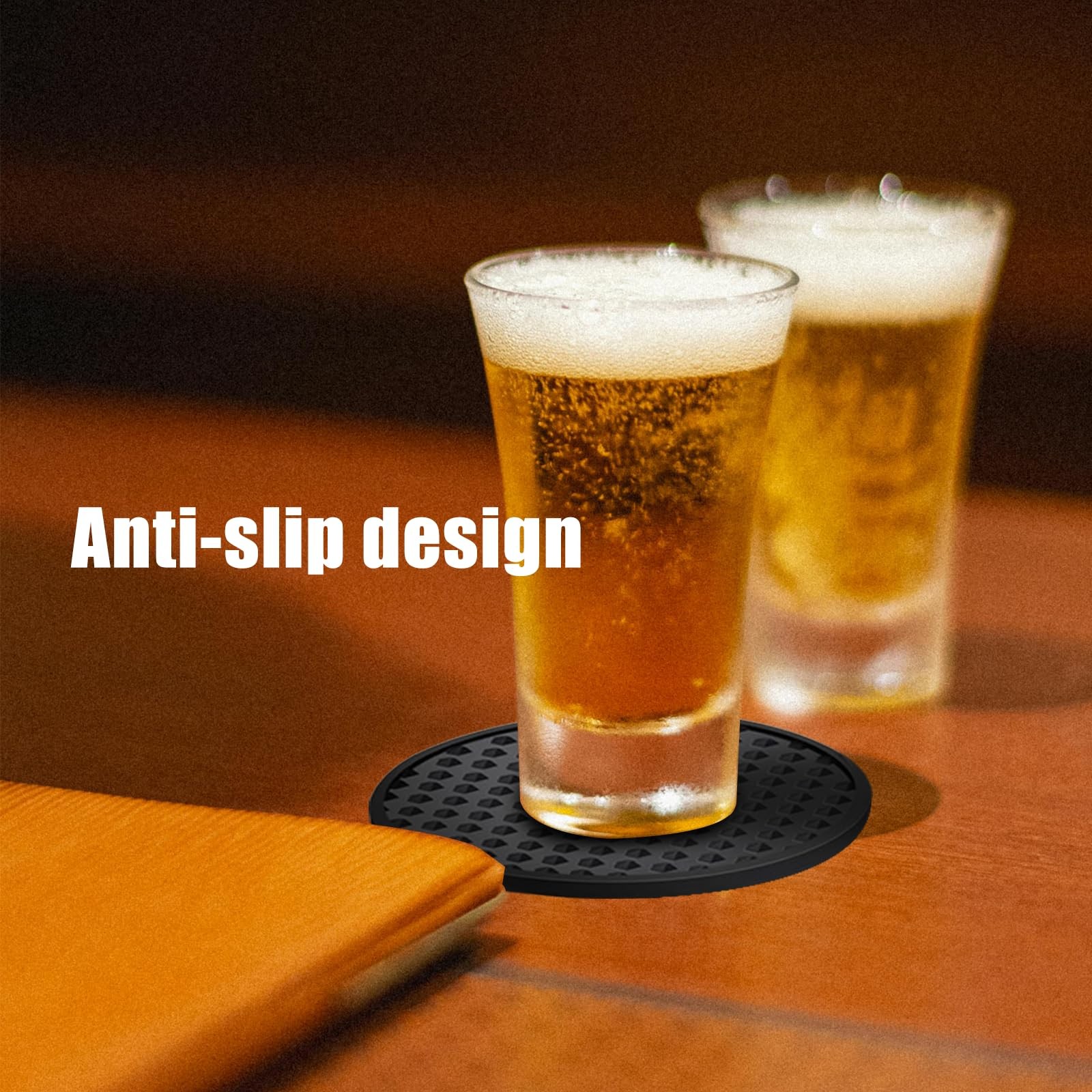 Silicone Coasters Set of 6 with Holder, for Black
