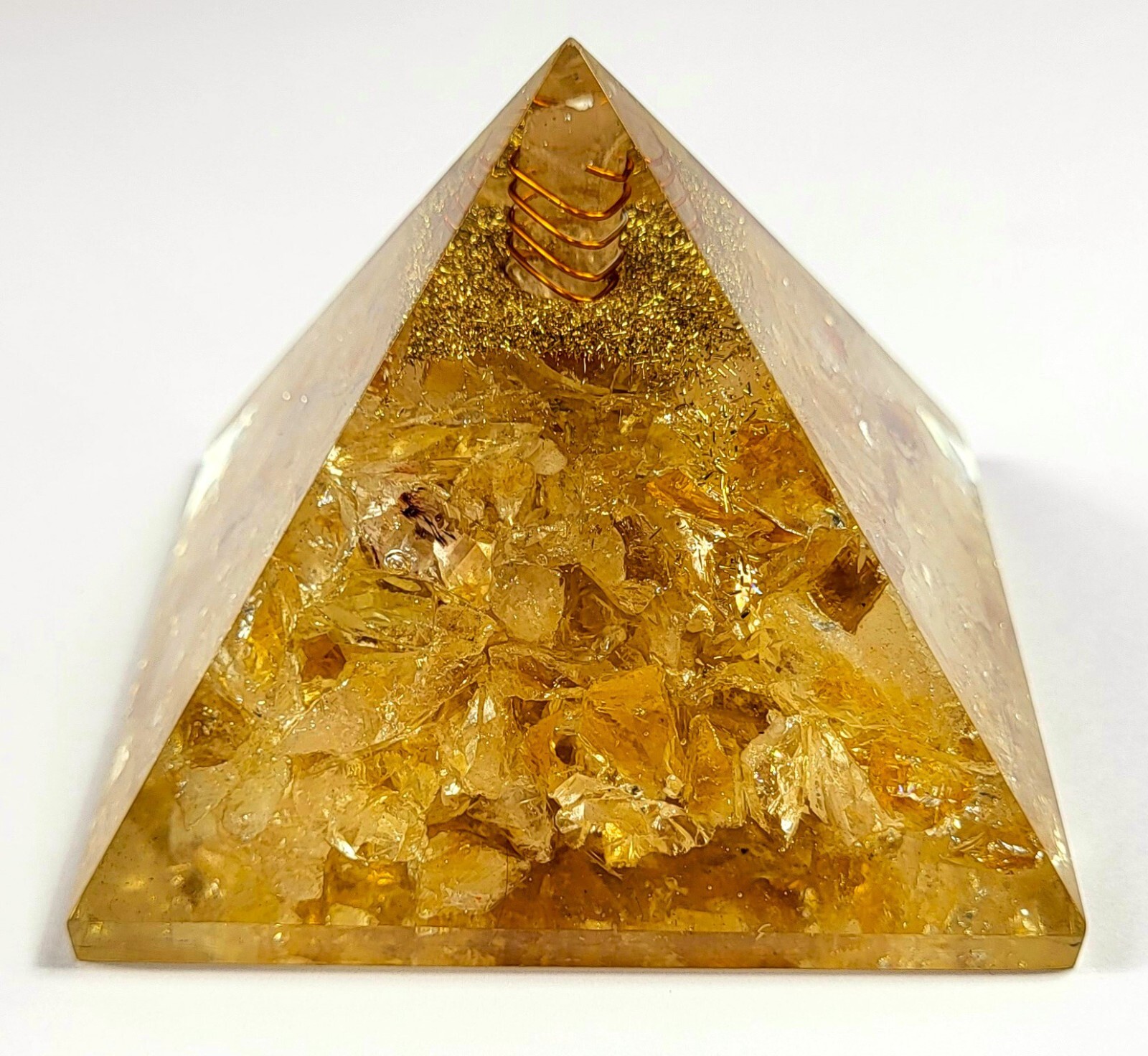 2.8″ Golden Citrine Orgonite Orgone Pyramid Energy Reiki Charged Generator