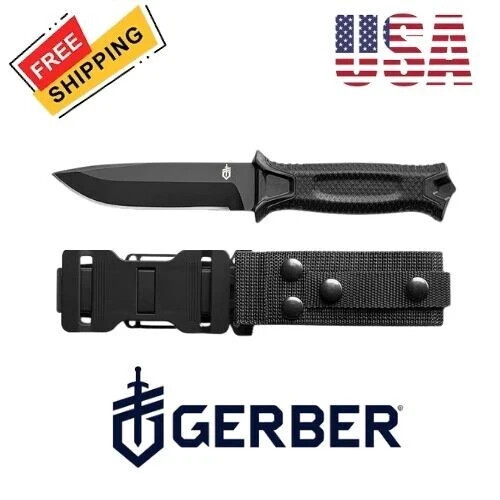 Gerber Gear StrongArm – Fixed Blade, Full Tang Knife – Black, Plain Edge