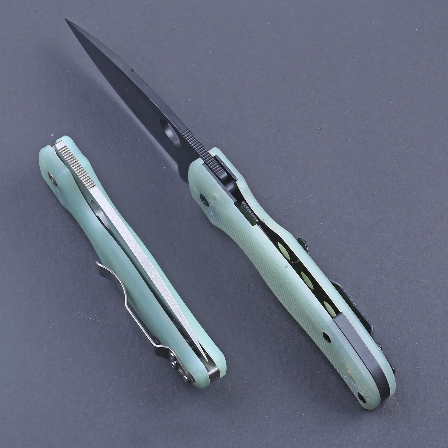 Shaman Jade Transparent Handle Black Plain Blade Lock Back Pocket Folding Knife