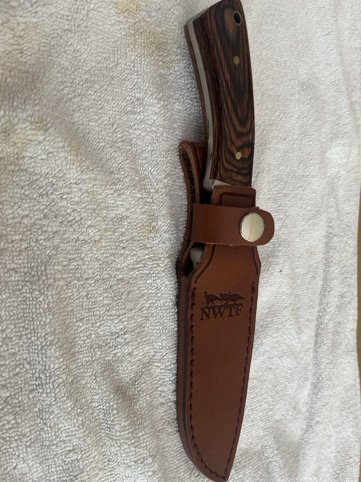 NWTF Fixed Blade Hunting Knife with Leather Sheath Stainless Steel Drop Point