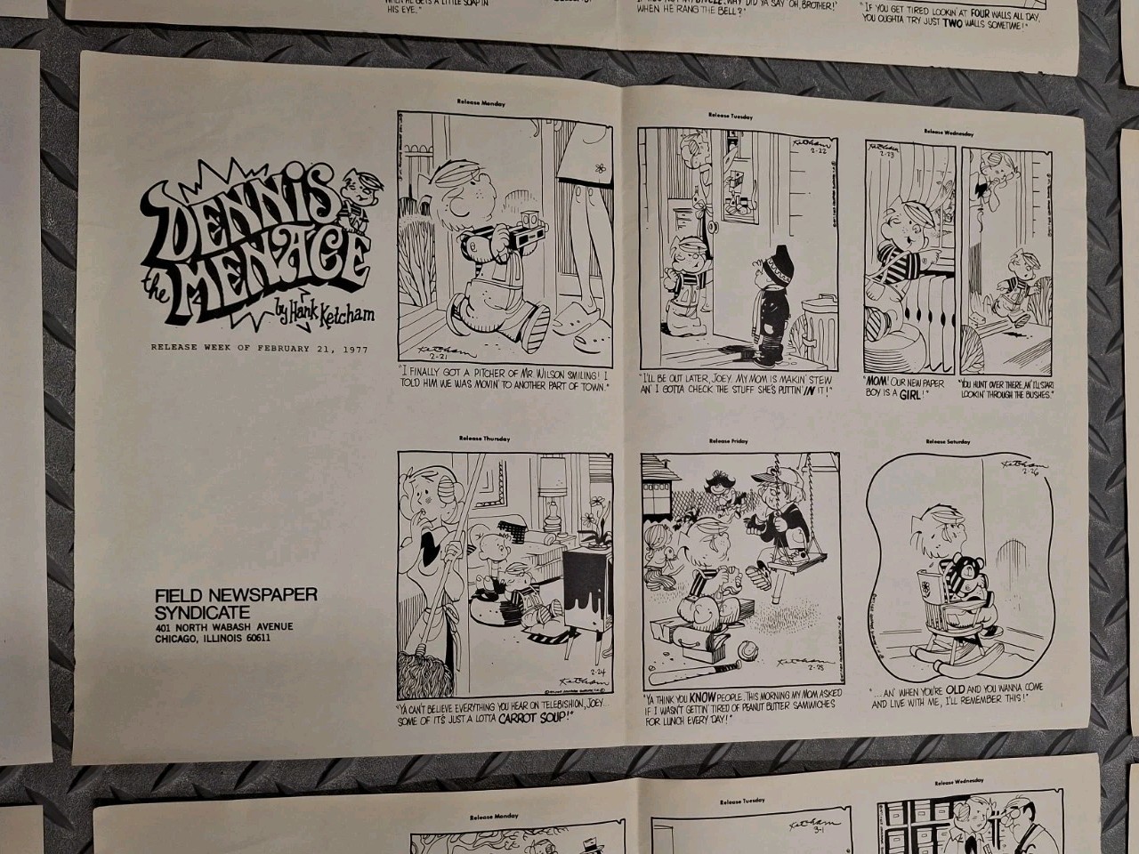 1977 DENNIS the MENACE Lot Original PRODUCTION ART Newspaper HANK KETCHAM