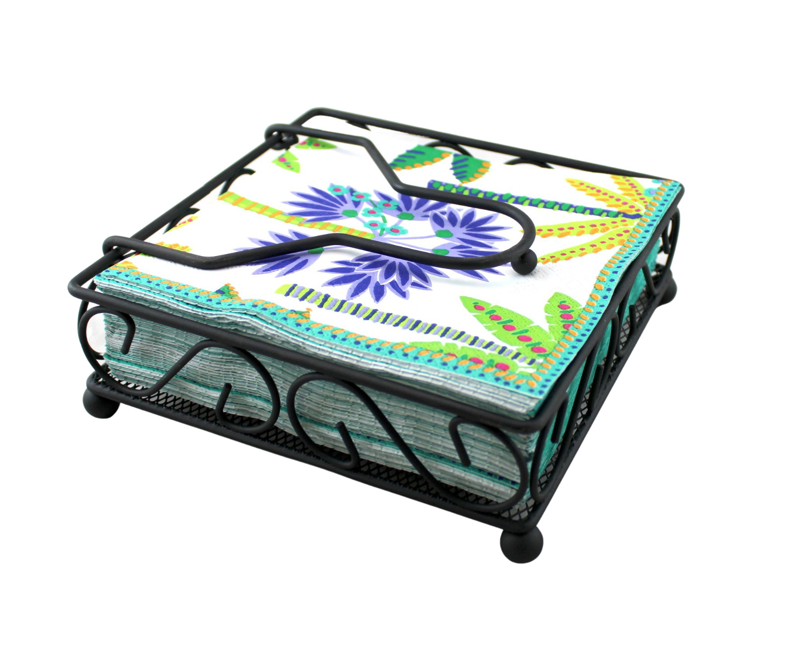 Black Matte Scroll Design Napkin Holder Dispenser With Weighted Arm