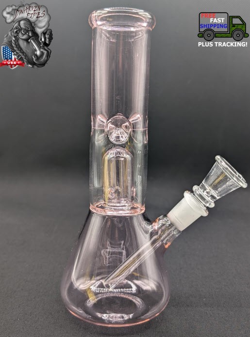 8″ Inch Glass Hookah Water Pipe Bong Pink + 5 FREE Screen (Colored Glass)