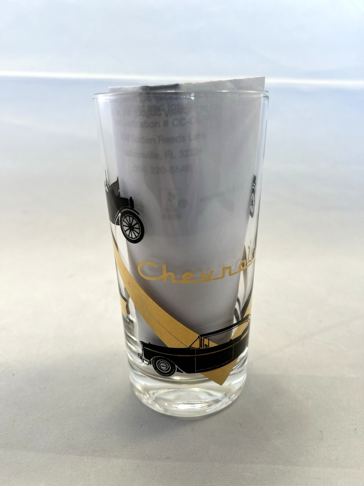 Vintage MCM Chevrolet branded barware glass tumbler 5 1/2 inch
