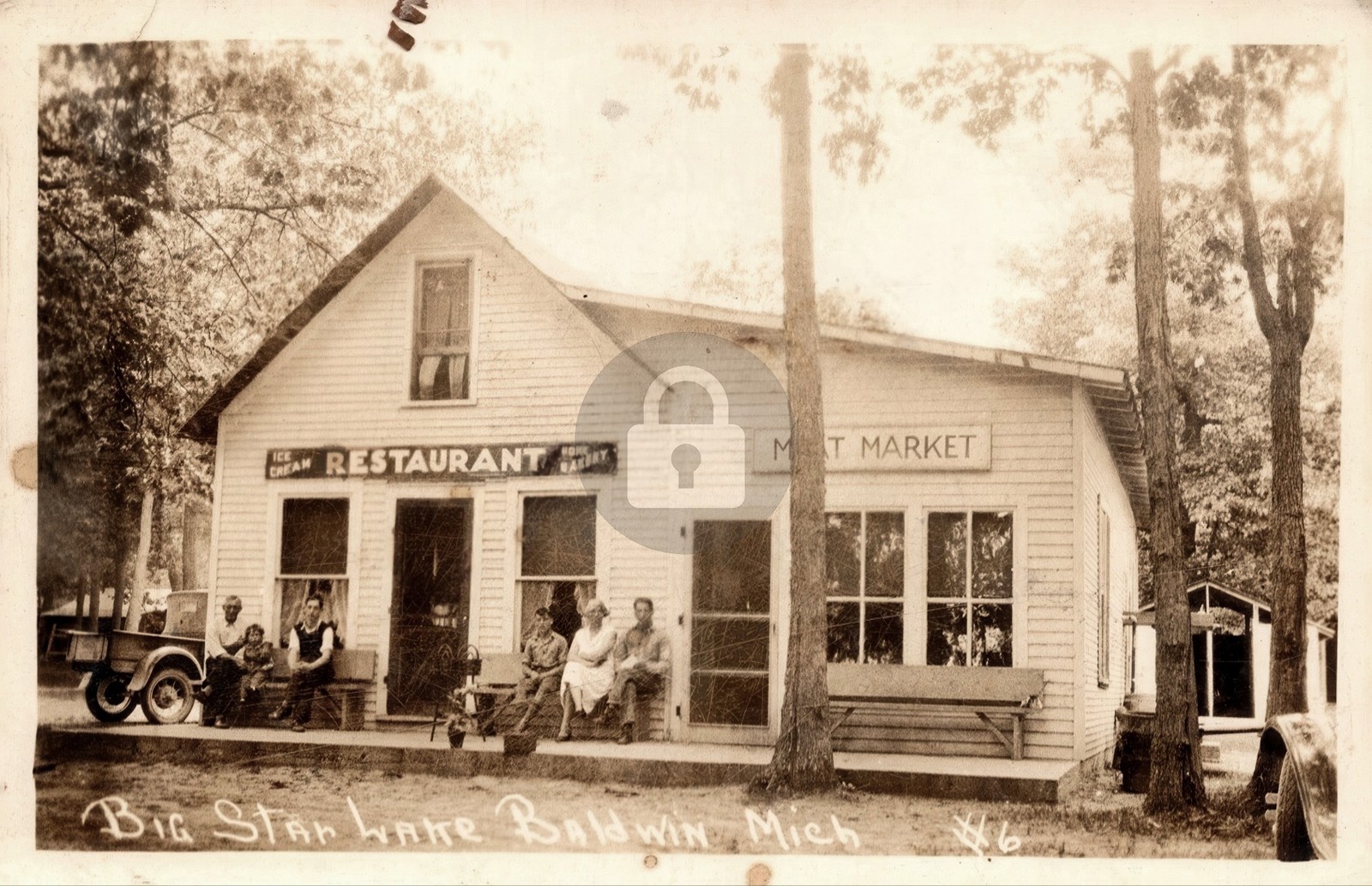 Big Star Lake Restaurant Meat Market Baldwin MI Michigan RPPC Postcard COPY