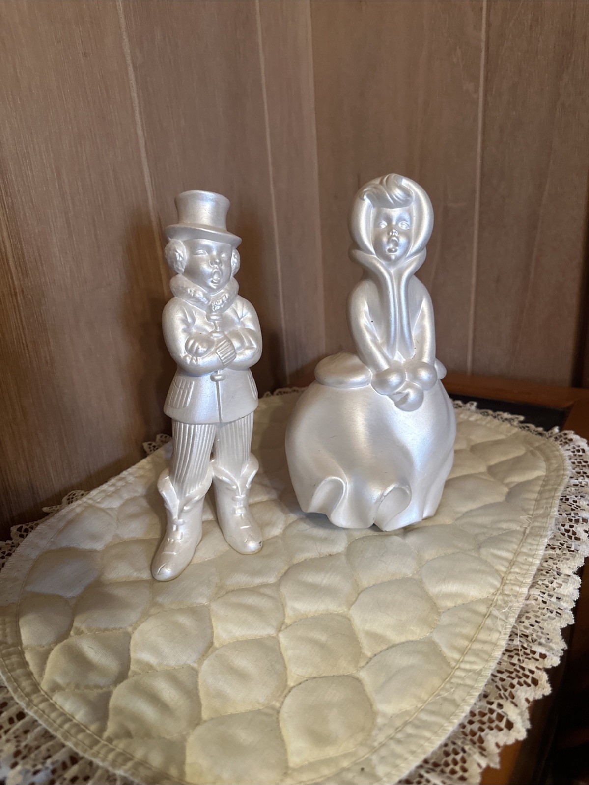 Vintage Atlantic Mold Ceramic Christmas Carolers Set Boy Girl
