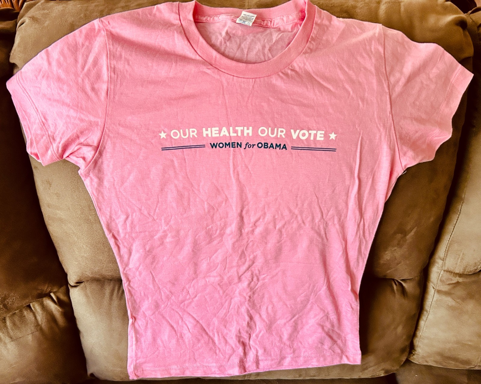 Women for Obama Our Health Our Vote 2008 womens ladies sz SMALL pink T-shirt NEW