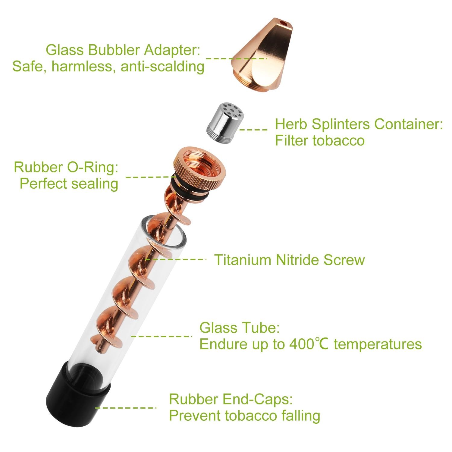Glass Blunt Pipe Twisty 7-in-1 Grinder Kit w/ Smoking Metal Tip Cleaning Brush