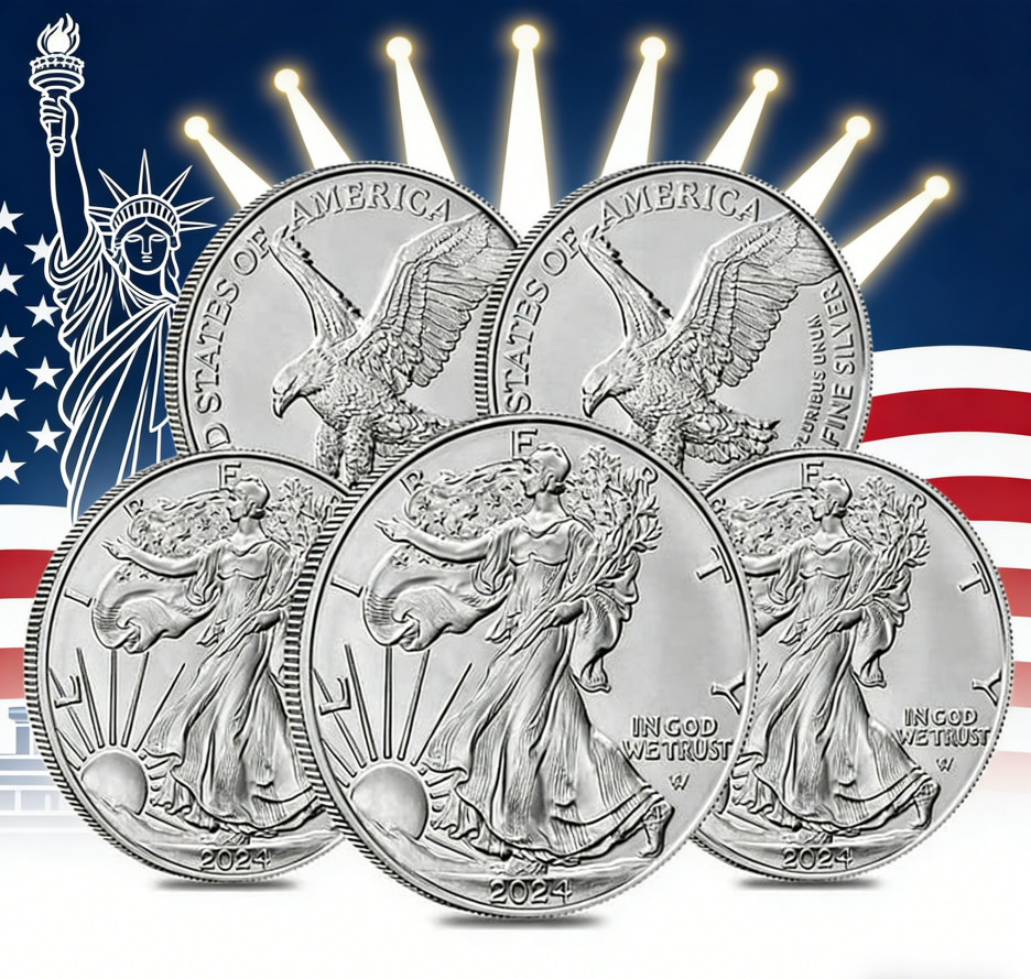 Lot of 5 U.S .999 2024 -1- 0 Z American Eagle C.0.i.n