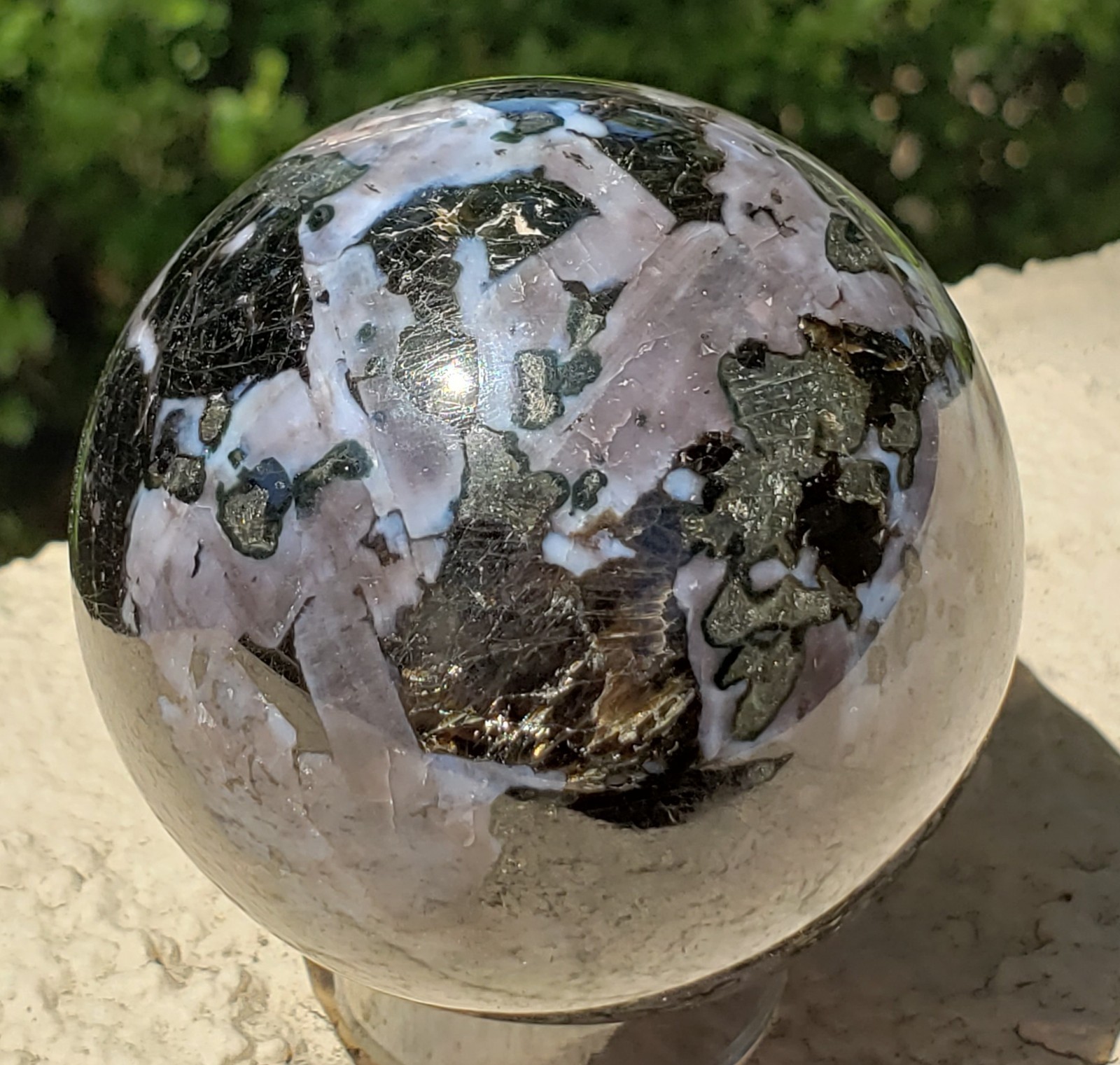 2.35″ Indigo Gabbro Mystic Merlinite Blizzard Stone Crystal Sphere, 332g