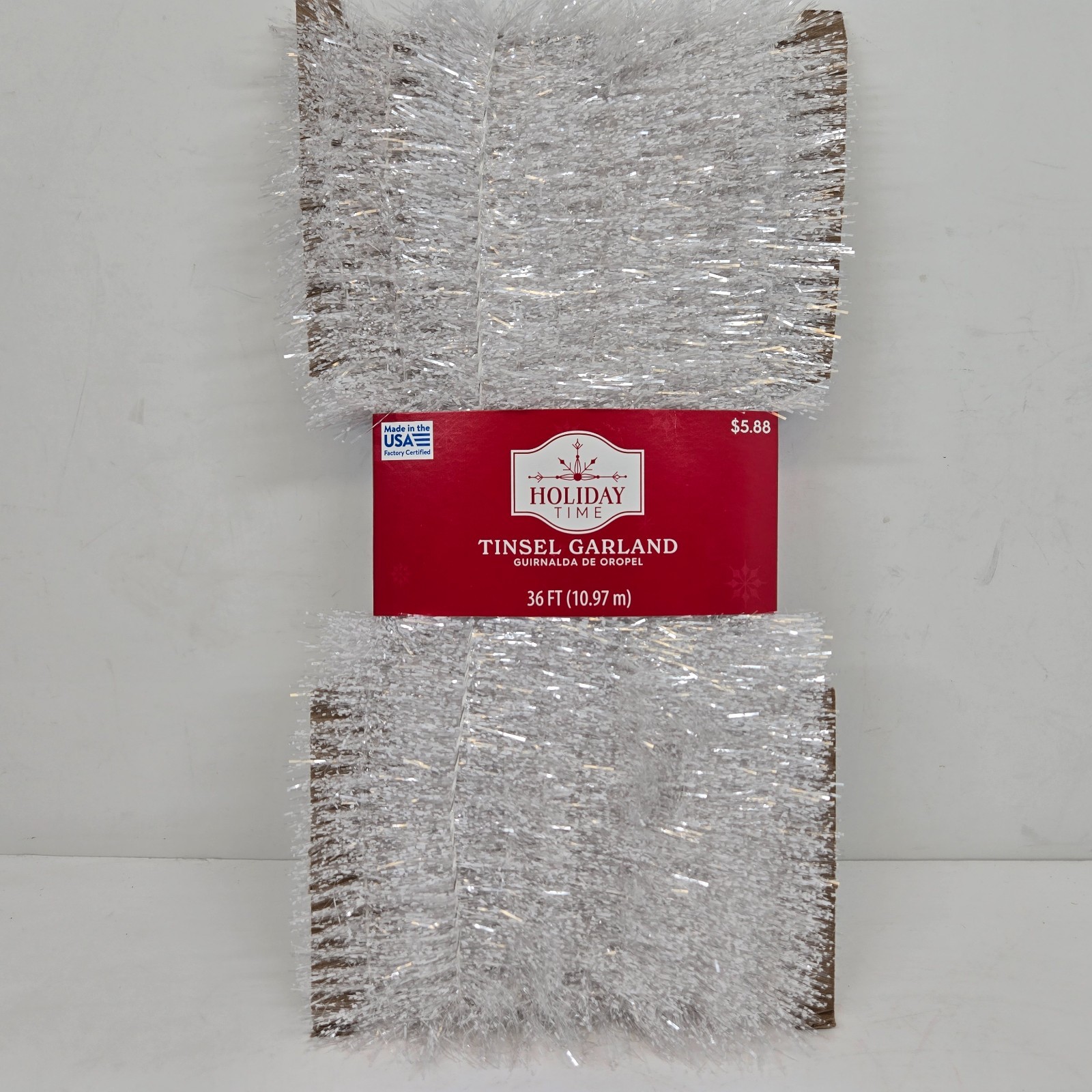 Holiday Time Garland Tinsel Shiny White Snow 36 Ft Christmas Party Decor