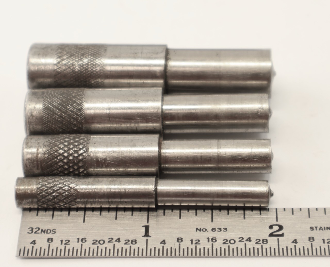 (4) Unbranded Machinist Hand Punches + Steel Holder : 7/32 – 9/32 – 11/32 – 7/16
