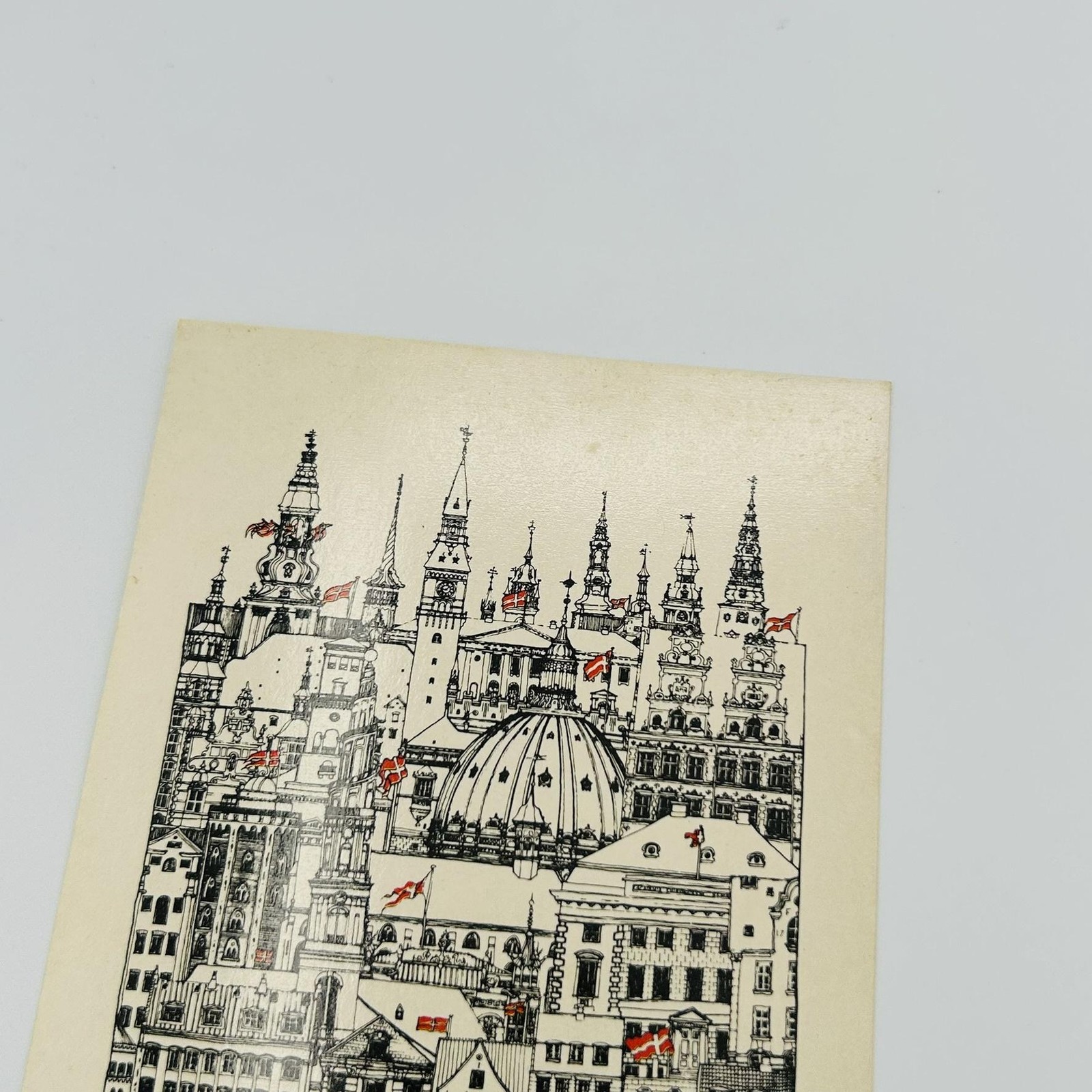 KØBENHAVN Postcard Printed Lithograph Cream Black Red 5.5 X 3.5 In