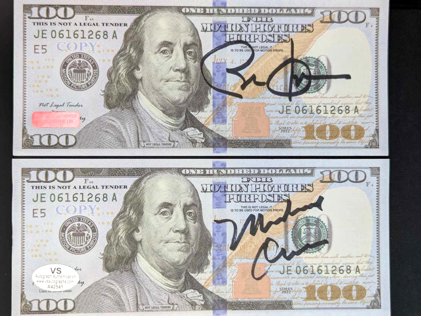 Barack and Michelle Obama Autographed Novelty $100 Bills with COAs