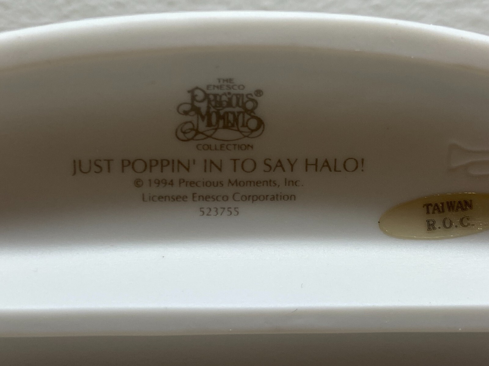 Vtg 1994 Enesco Precious Moments Just Poppin` In To say Halo Porcelain Figurine