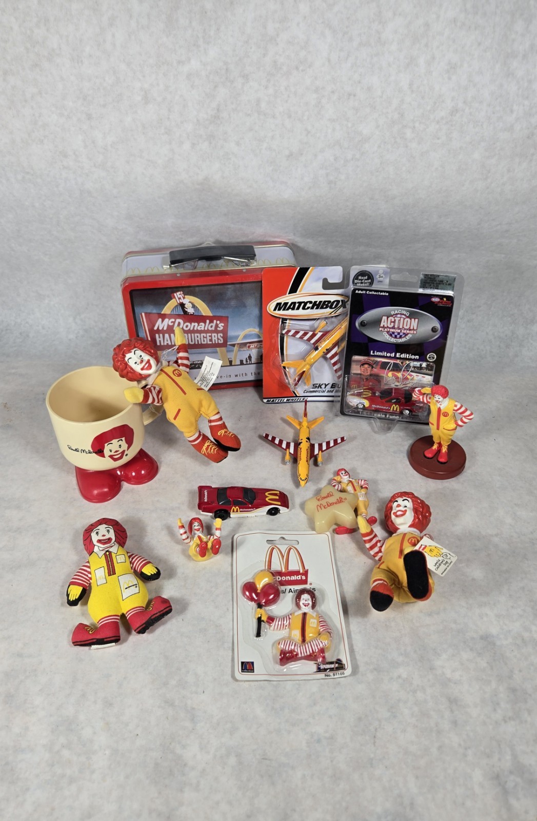 Vintage Ronald McDonald’s Lot Of 13 Figurine Stamp Car Plane Cup SEE PHOTOS