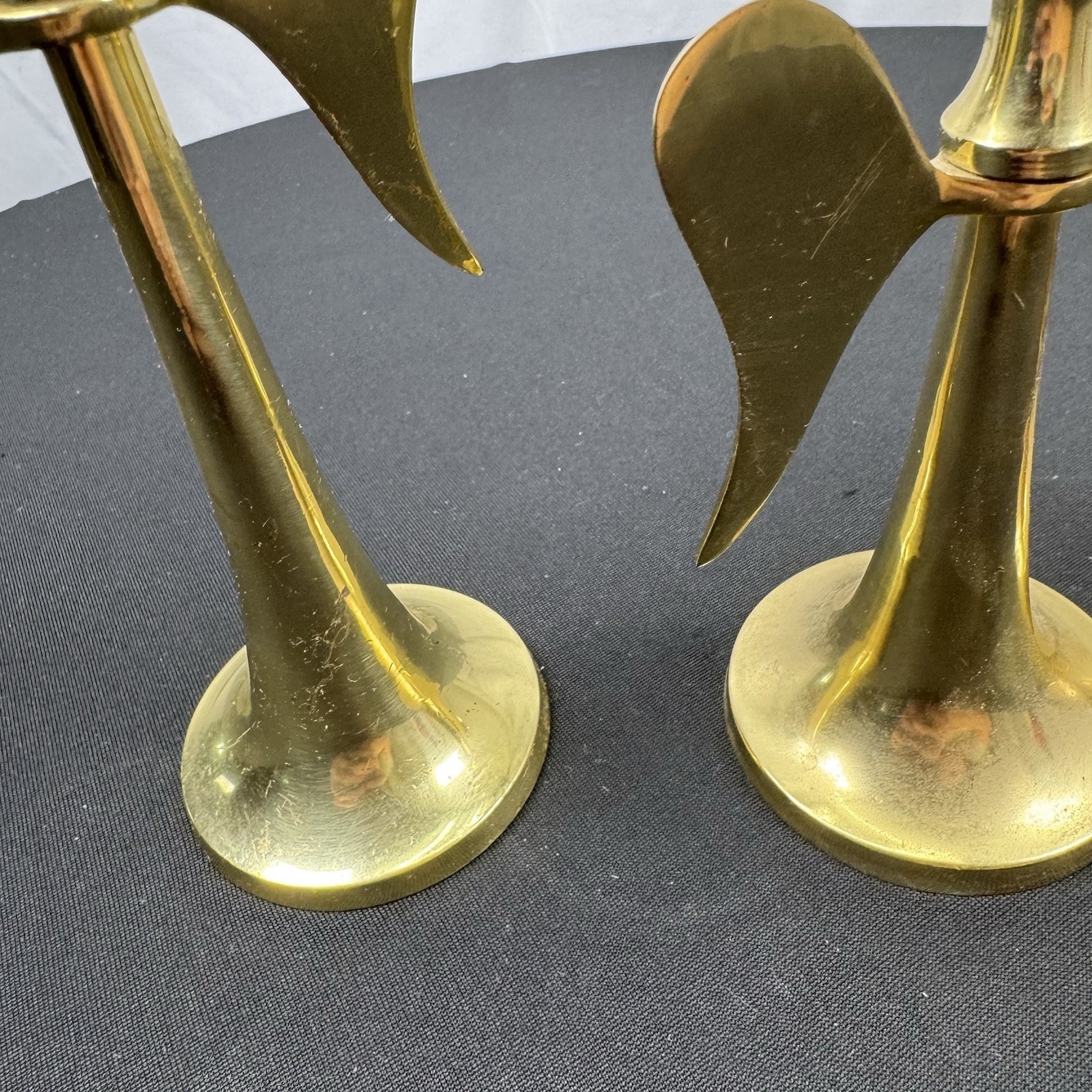 Vintage Solid Brass Candle Stick Holders Graduated Angels Wings Set Of 3 India