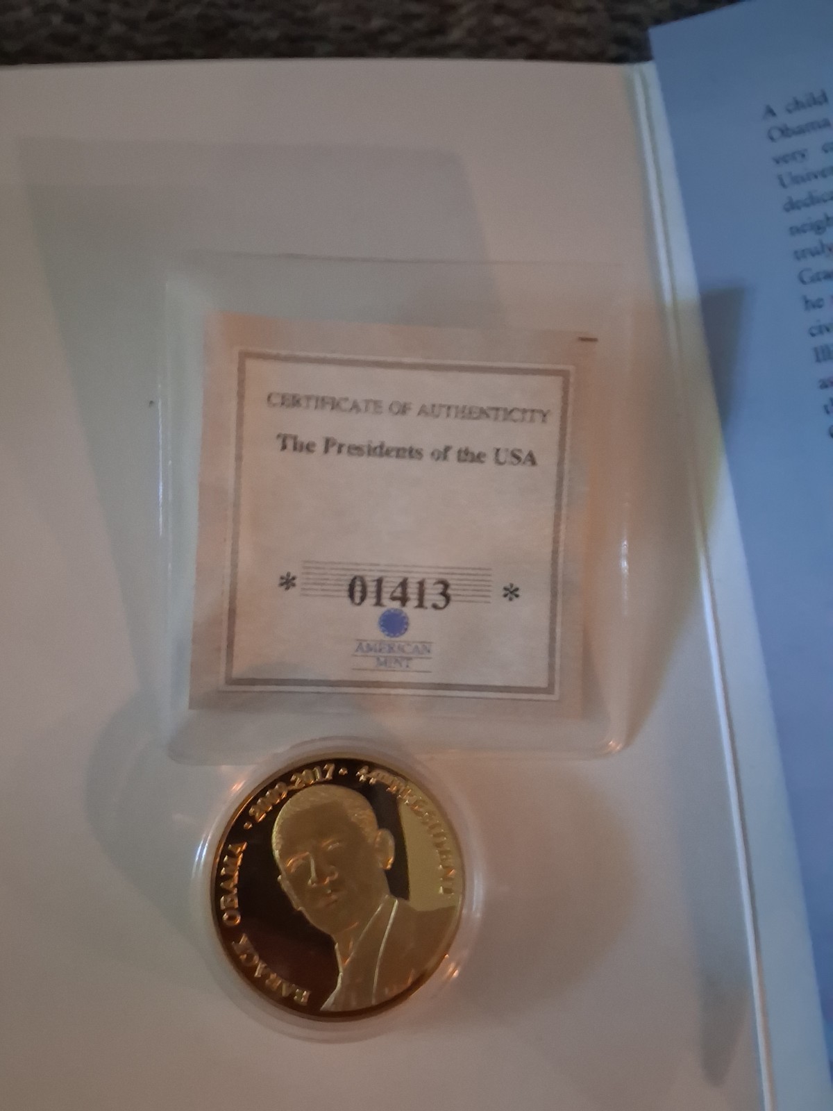 Barack Obama 2009-2017 44th President American Mint Gold Layered Medallion Coin