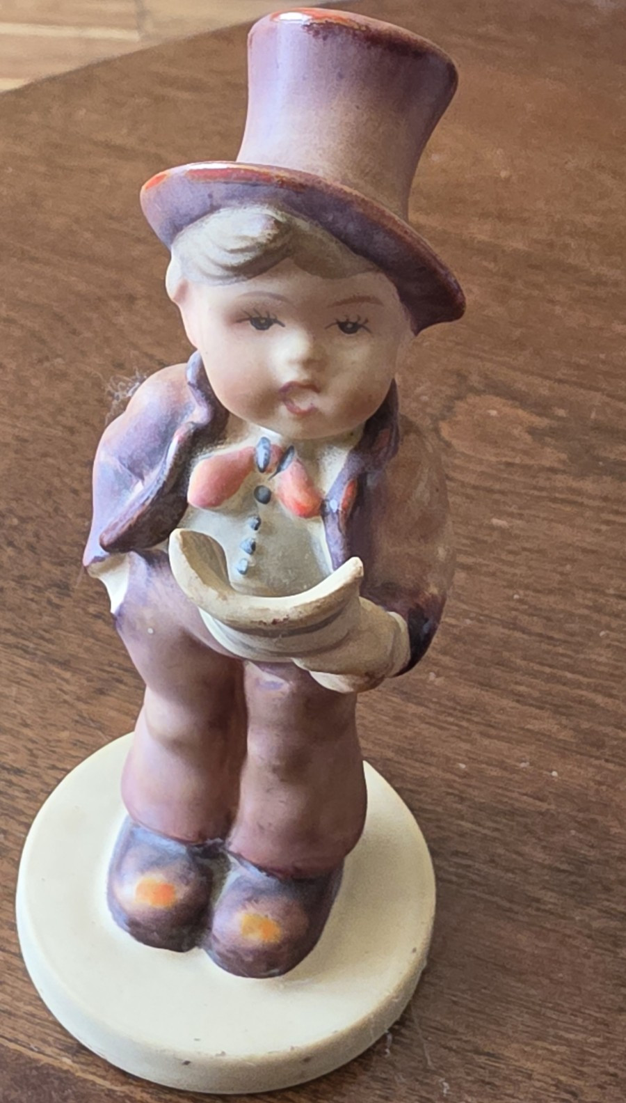 Occupied Japan Hand-Painted Ceramic Boy Figurine Top Hat Scroll, 4.5 in, 1940s