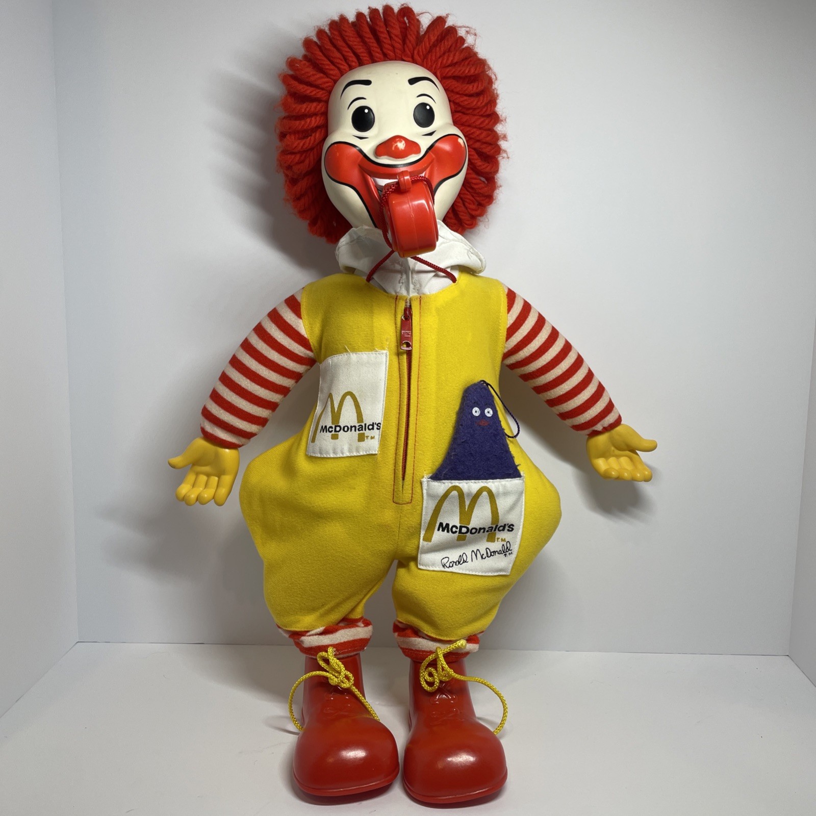 1978 Ronald McDonald 21″ Cloth Doll w/ Grimace Whistle Hasbro