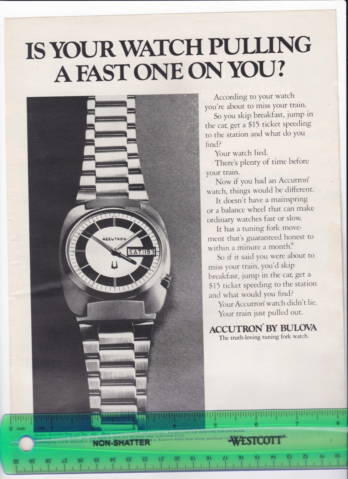Accutron By Bulova Date & Day AG Model Vintage Print Ad 1972
