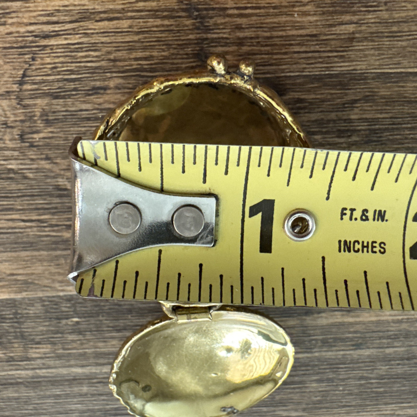 Brass Copper Hand Forged Hinged Round Box Snap Close Small 1.25 Inches 3D Rose