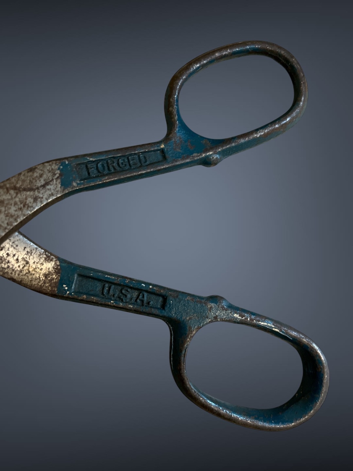Vtg Forged Steel Tin Snips Duckbill Sheet Metal Shears Cutters Blue Handle USA