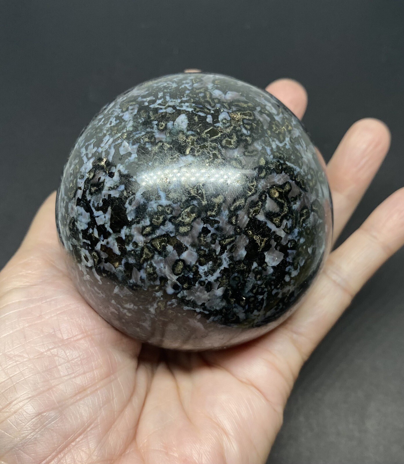 Indigo Gabbro (Mystic Merlinite) Sphere From Madagascar 1.45lbs 75mm
