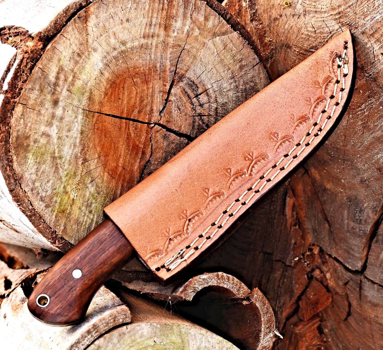 Custom Made Hand Forged Damascus Steel Skinner Hunting Knife Leather Sheath 2903
