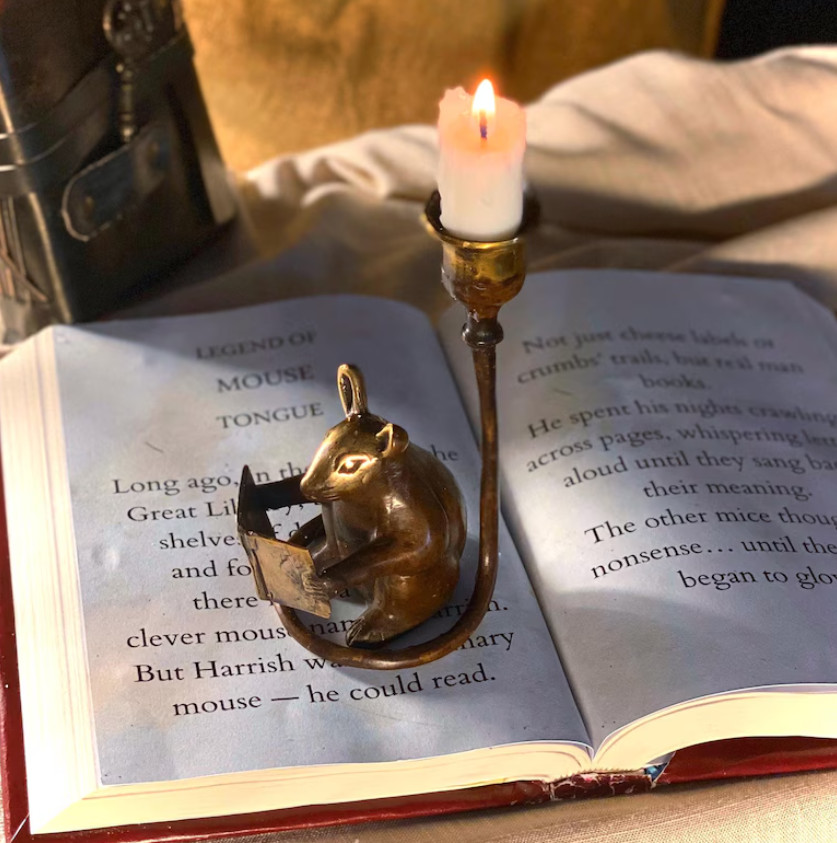 Handcrafted Brass Mouse Candle Holder – Whimsical Patina Decor Gift