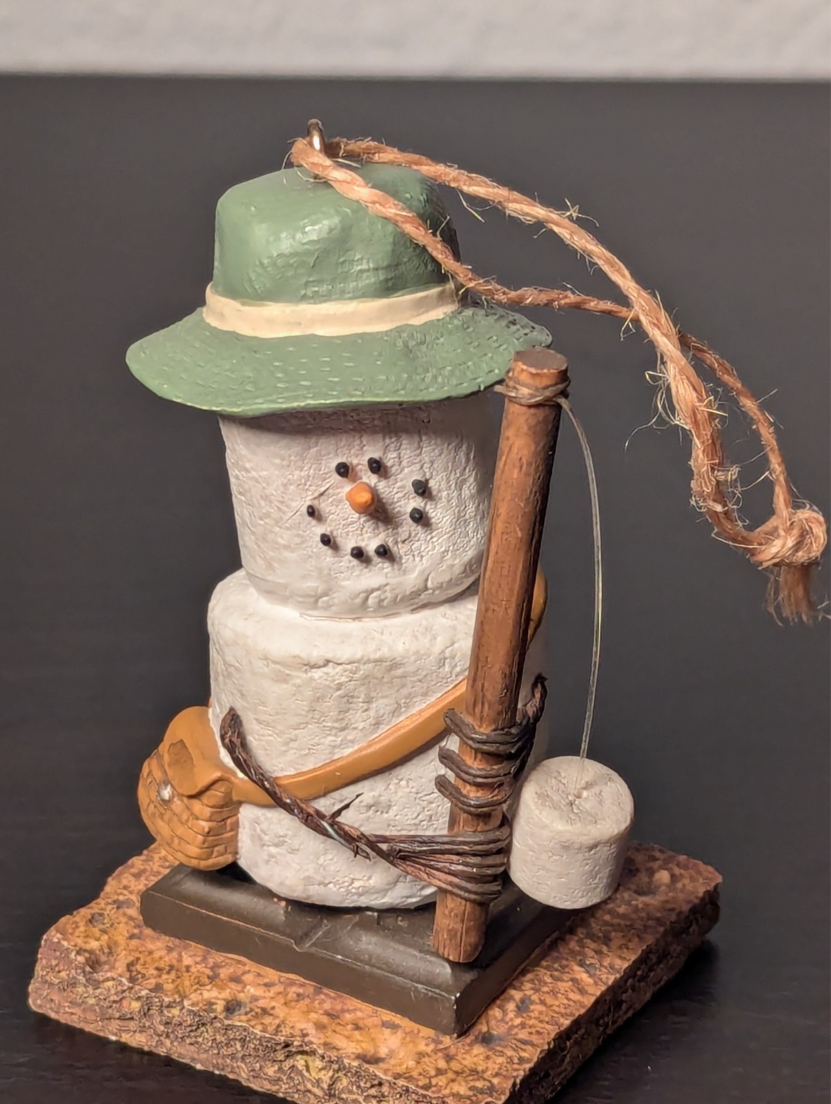 Smores Marshmallow Fishing Fisherman w/ Pole Ornament Figurine 3.3″