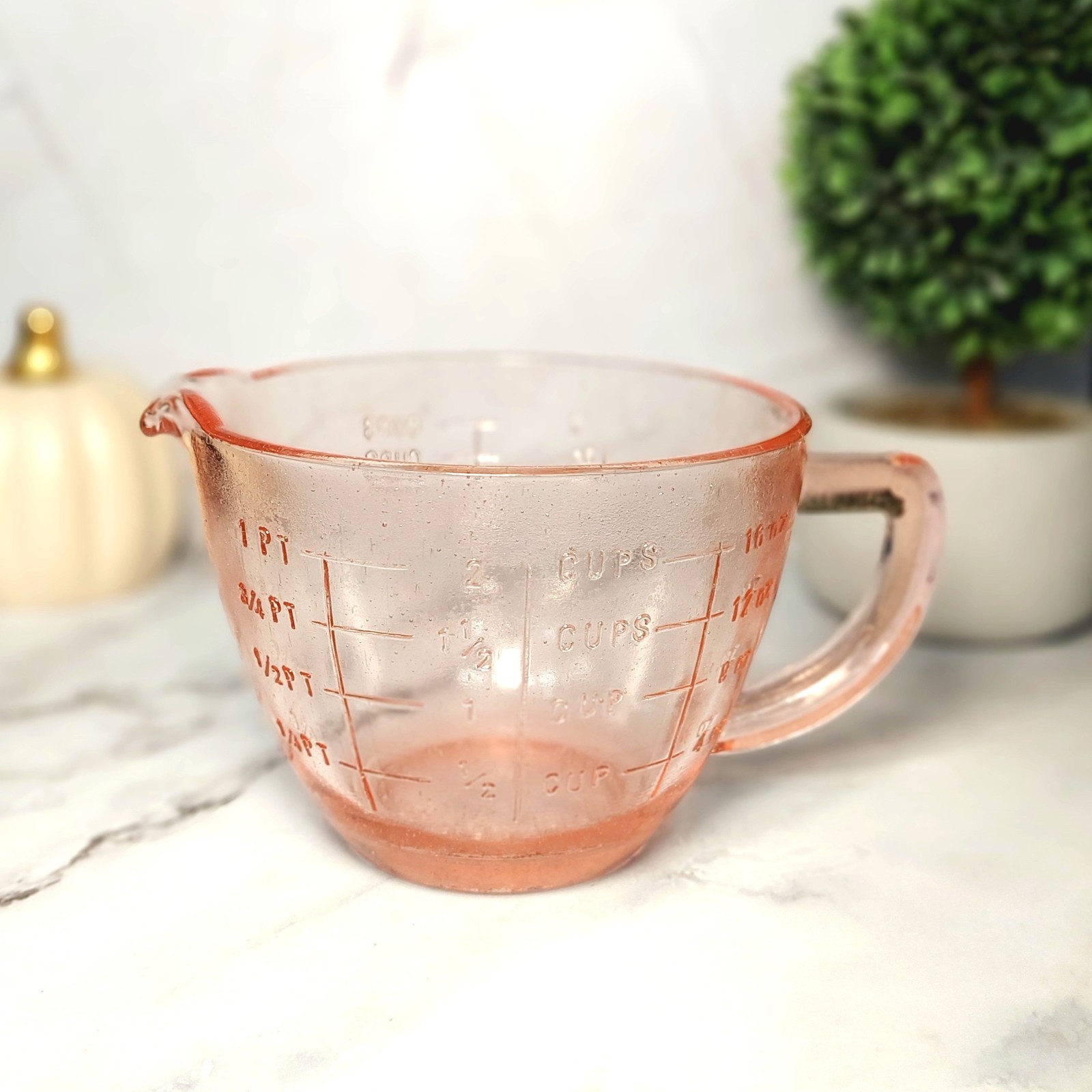Pink Depression Style Glass Measuring Cup & Mixing Bowl, Vintage Style Kitchen