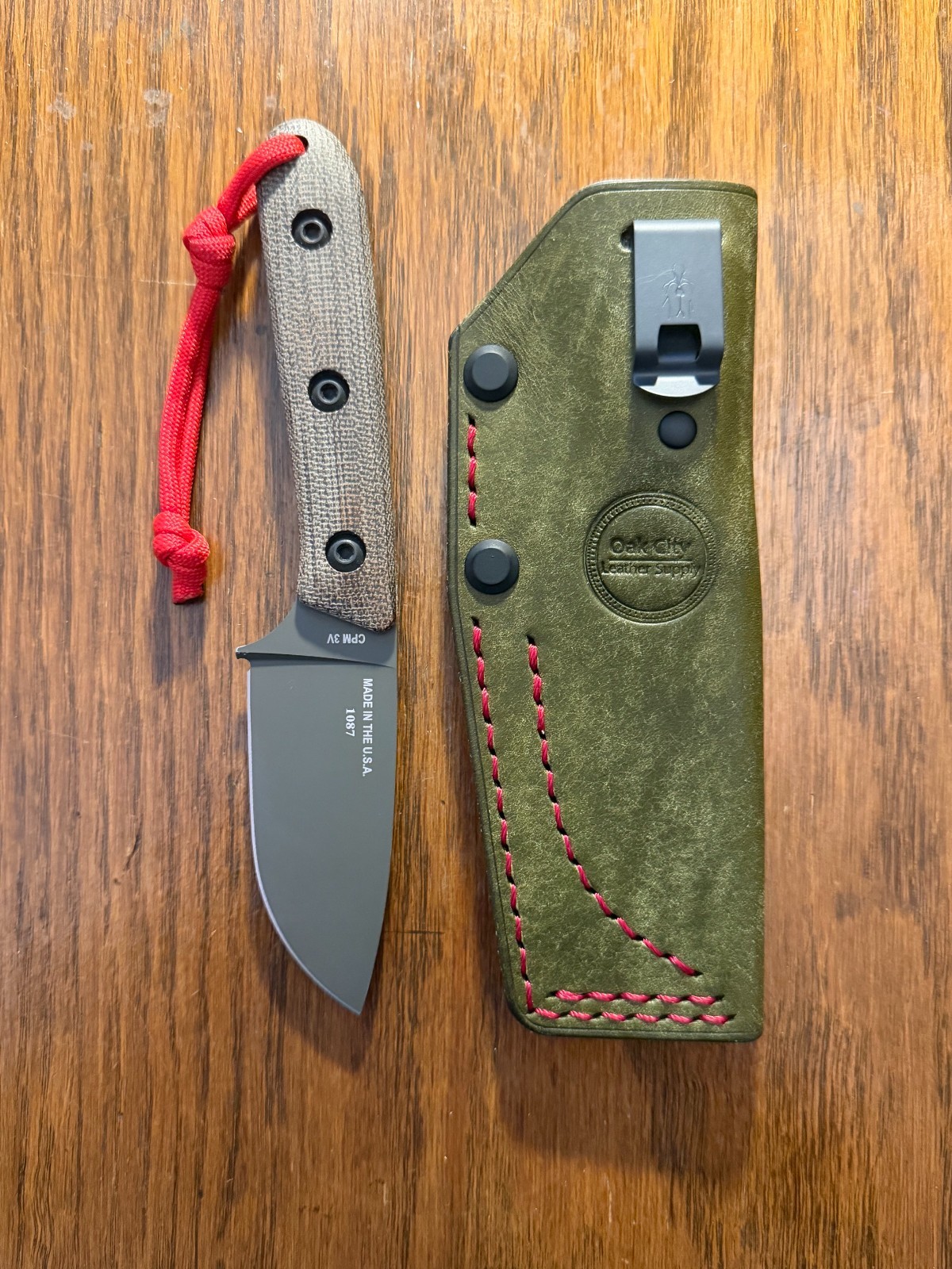 ESEE Pacaya OD Green Micarta CPM-3V with two custom sheaths – leather and kydex