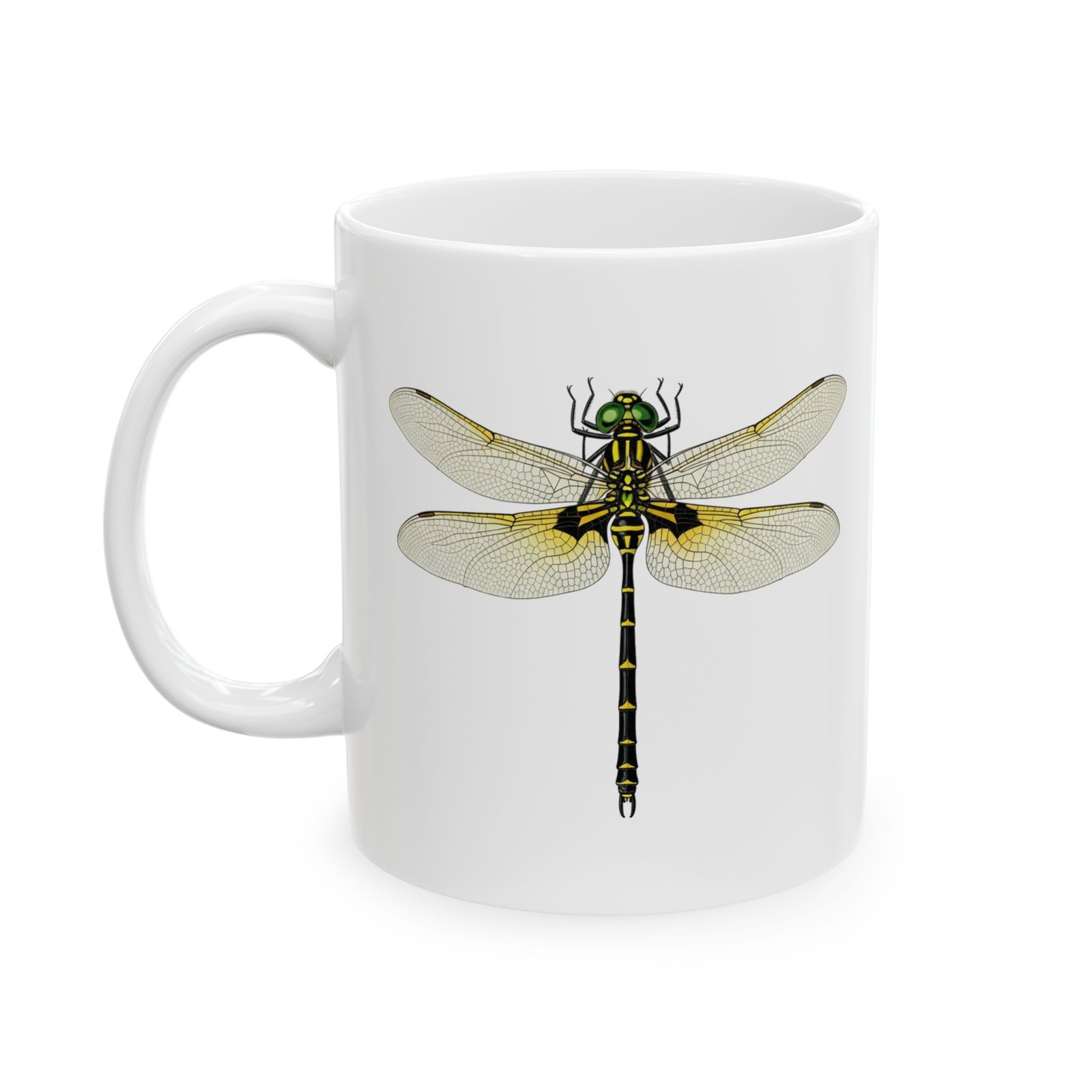 Yellow Dragonfly Ceramic Mug (11oz, 15oz) insect bug lover coffee tea drink cup